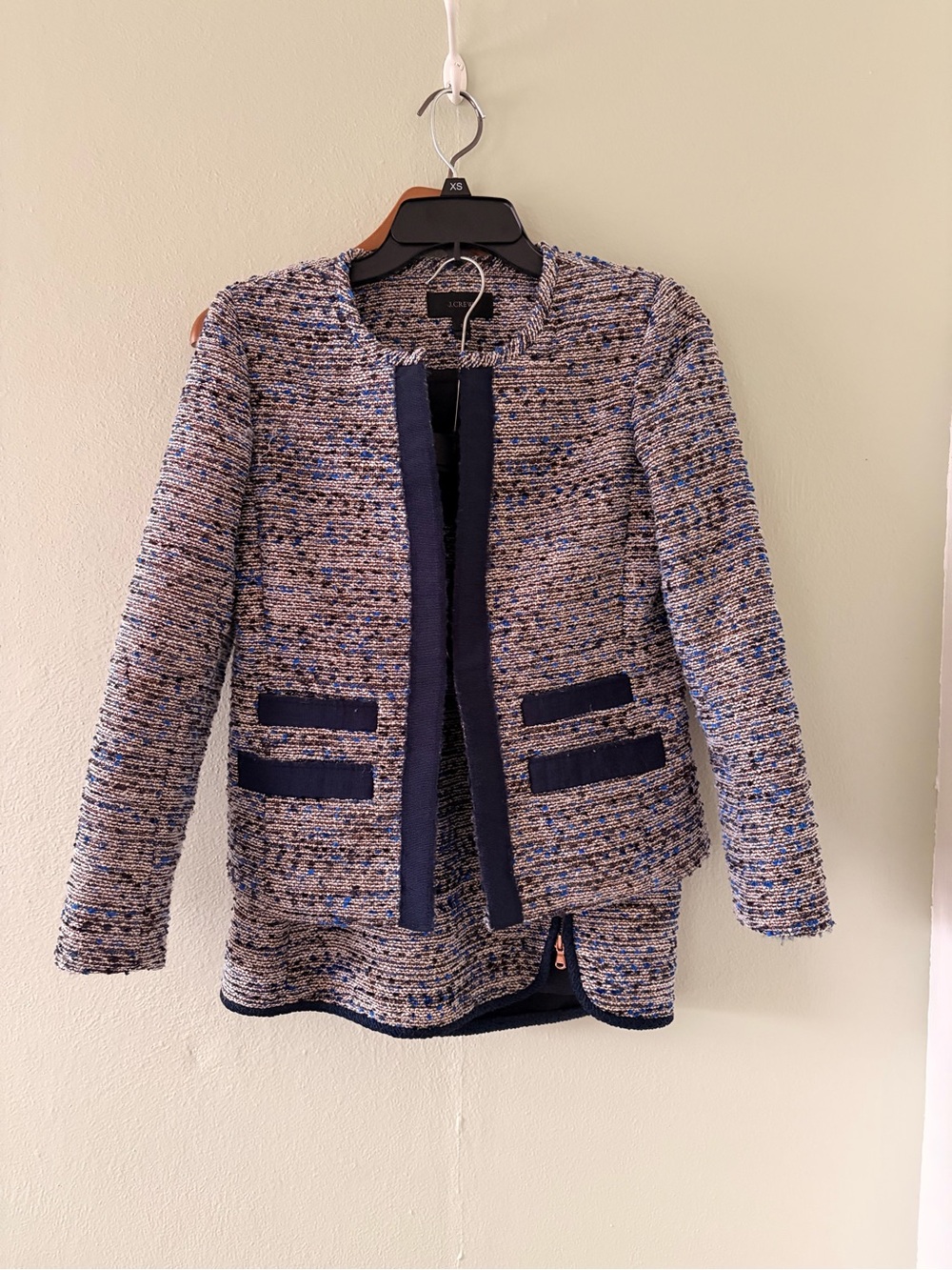 J. Crew Multicolor Tweed Blazer with Navy Trim
